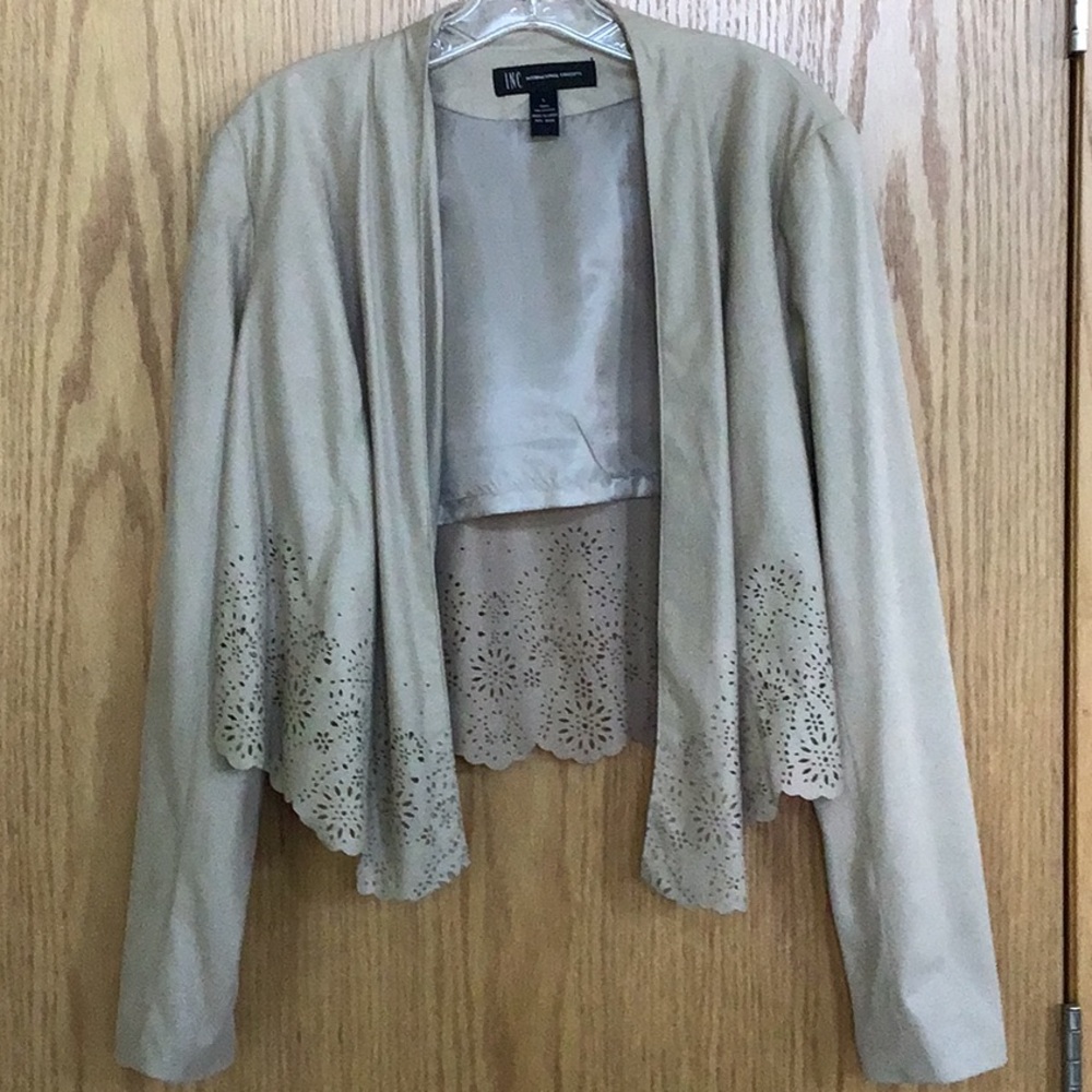 INC Beige open front eyelet detail light weight jacket large